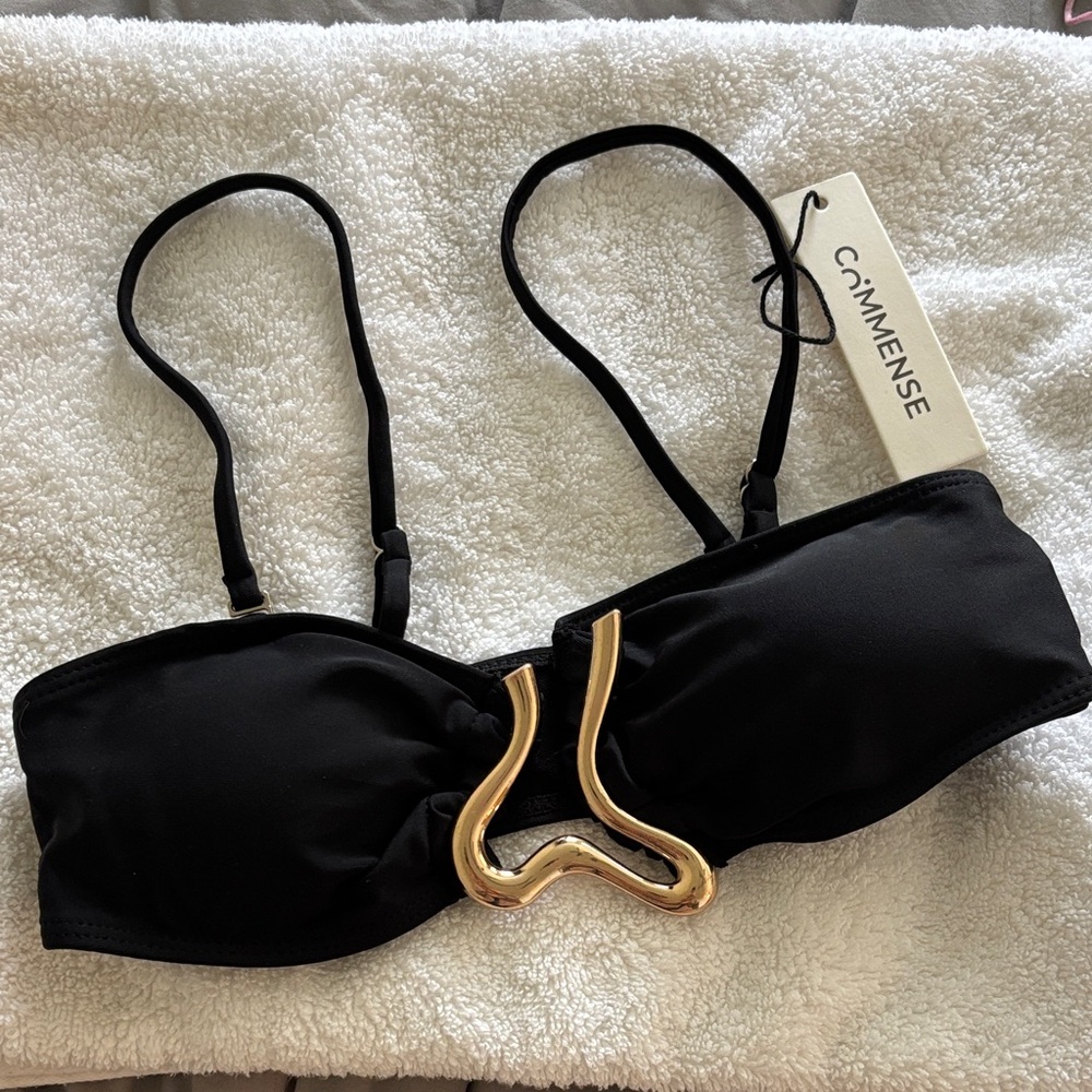 Commense black and gold bandeau bikini top NEW size XS